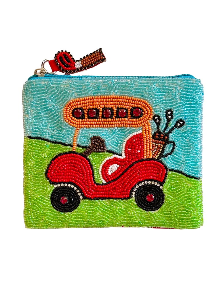 Beaded Golf Cart Coin Purse Golf Bag Golf Clubs Golf Ball Lily Posh